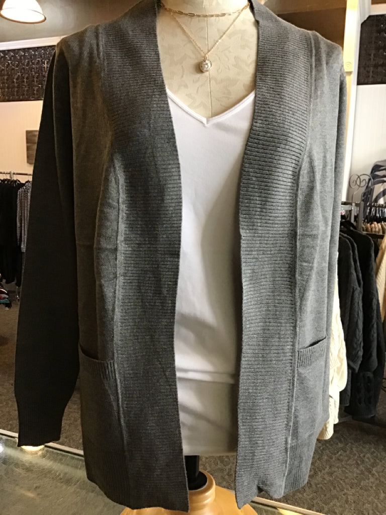 Gray Basic Open Front Lightweight Cardigan