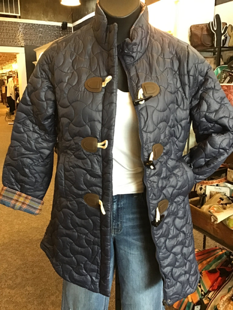 Navy Quilted Toggle Button Coat - S to 2X