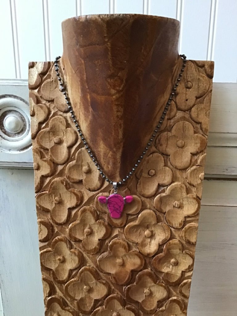 Pink Steerhead Pendant Necklace