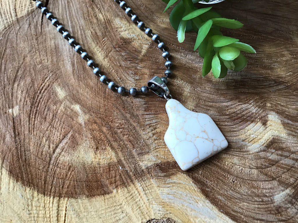 White Stone Ear Tag Necklace