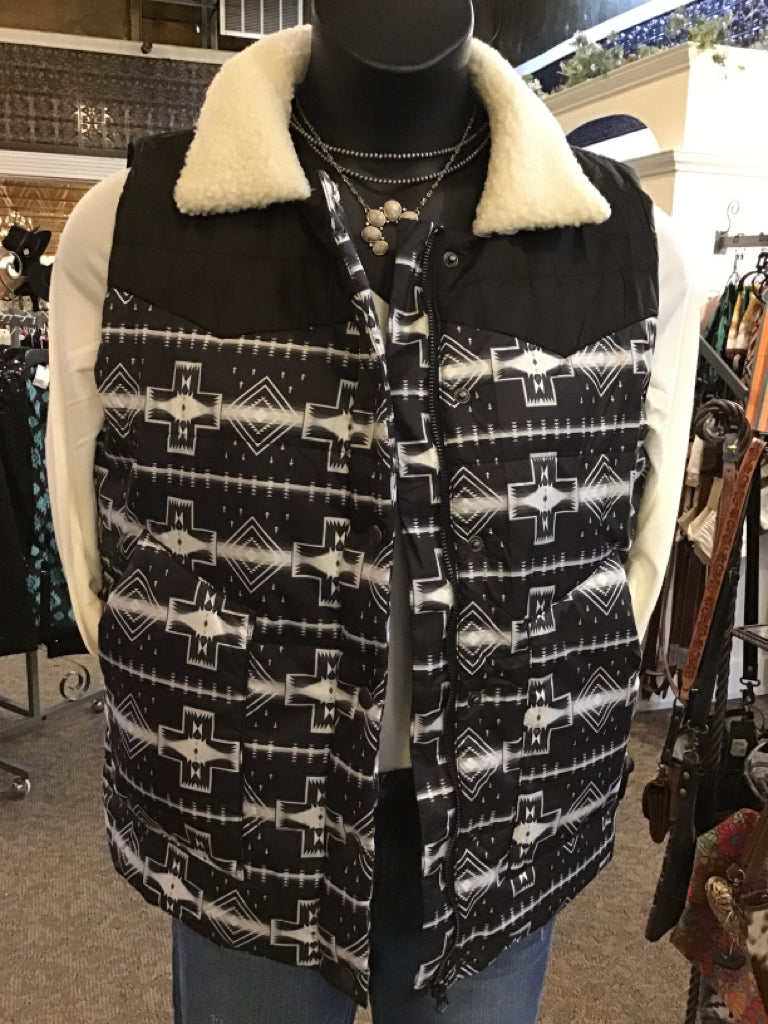 Black Aztec Puffer Vest - Small to 3X