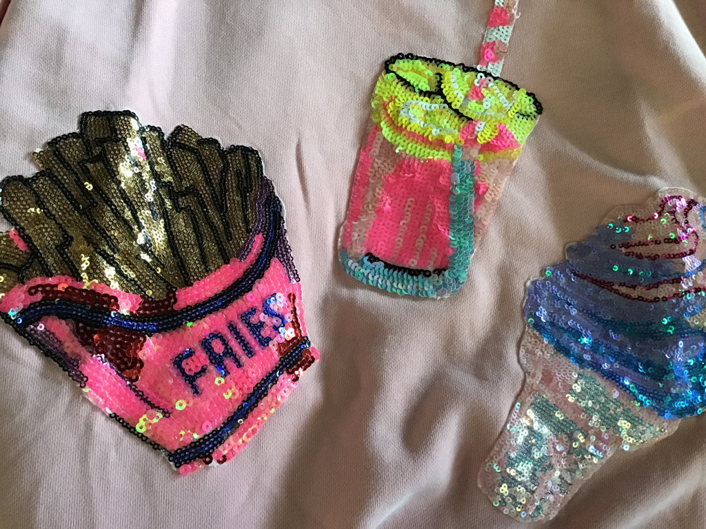Sequined Ice Cream & Fries Pink Sweatshirt - Small to 3X