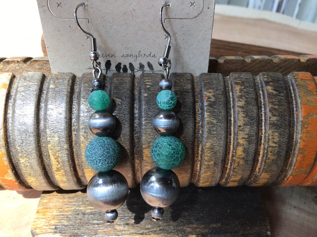 Turquoise & Navajo Style Pearl Fishhook Earrings