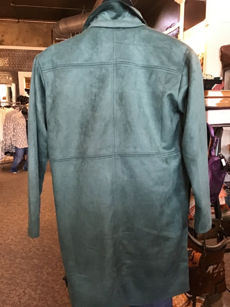 Teal Faux Suede Snap Front Coat - Small to 3X