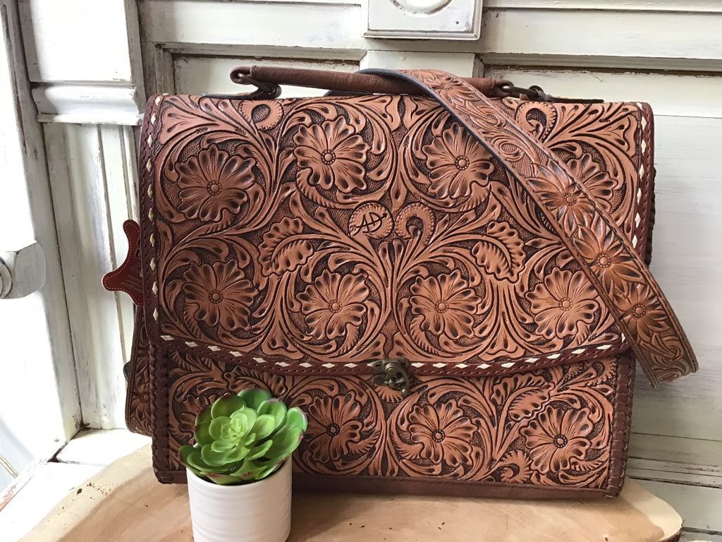 American Darling Tooled Leather Briefcase Tote