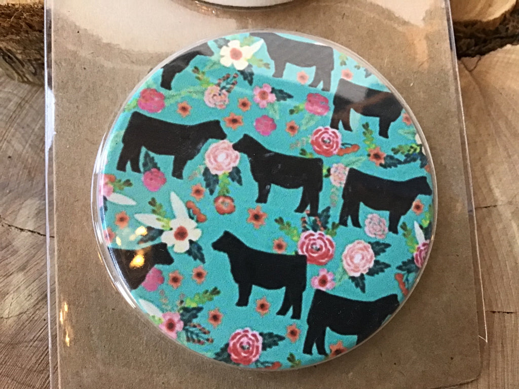 Angus Cattle Floral Car Coasters Set of 2