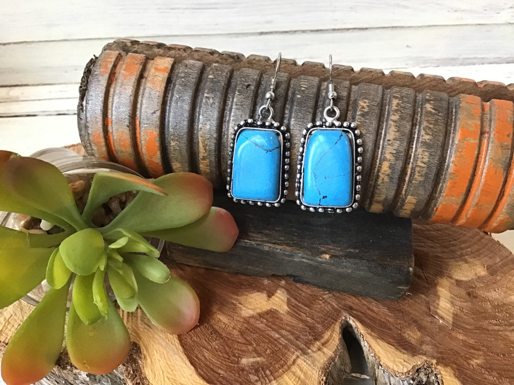 Turquoise Beaded Fishhook Earrings