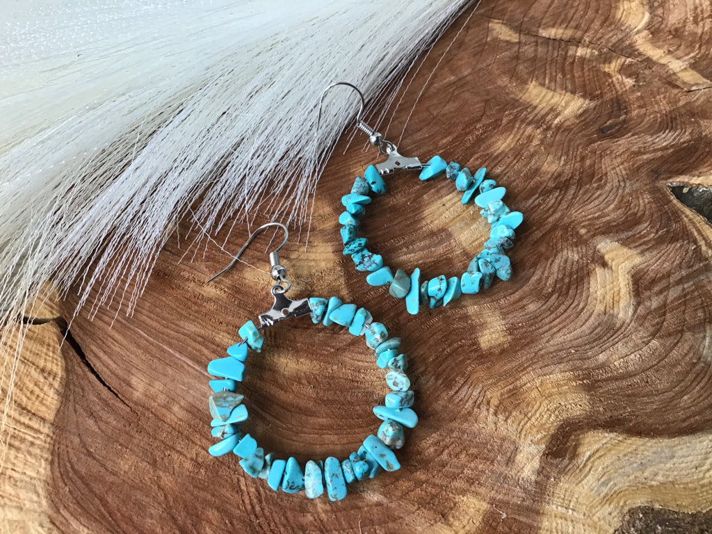 Handmade Turquoise Chip Hoop Earrings