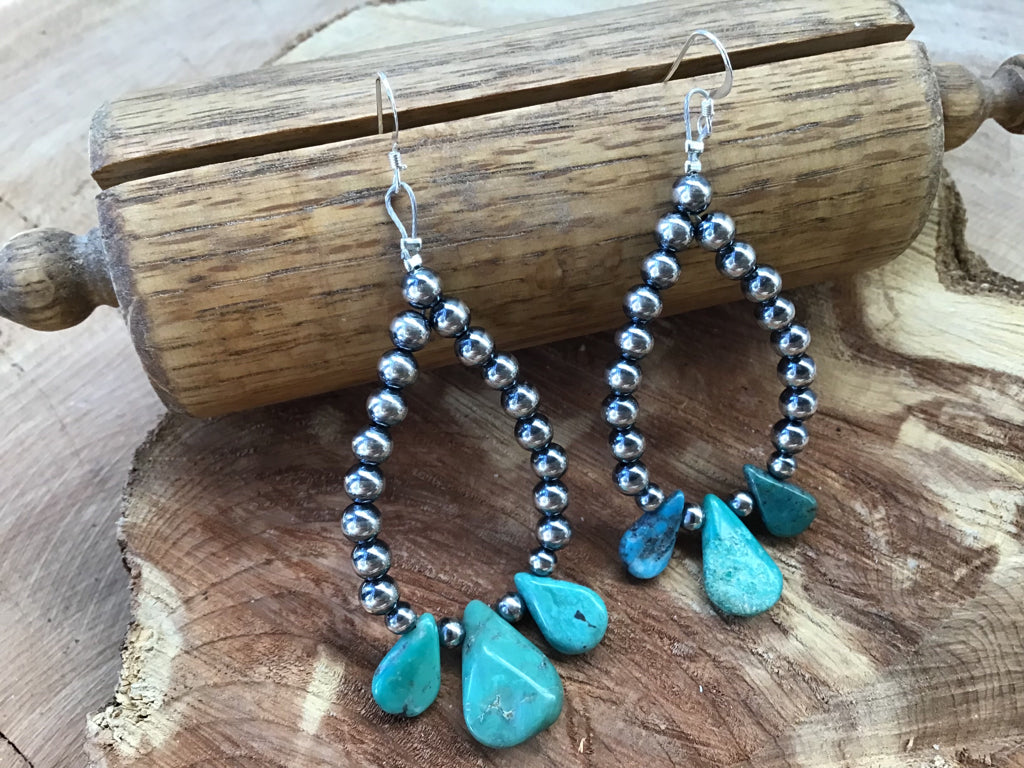 Handmade Turquoise &  Navajo Pearl Sterling Earrings