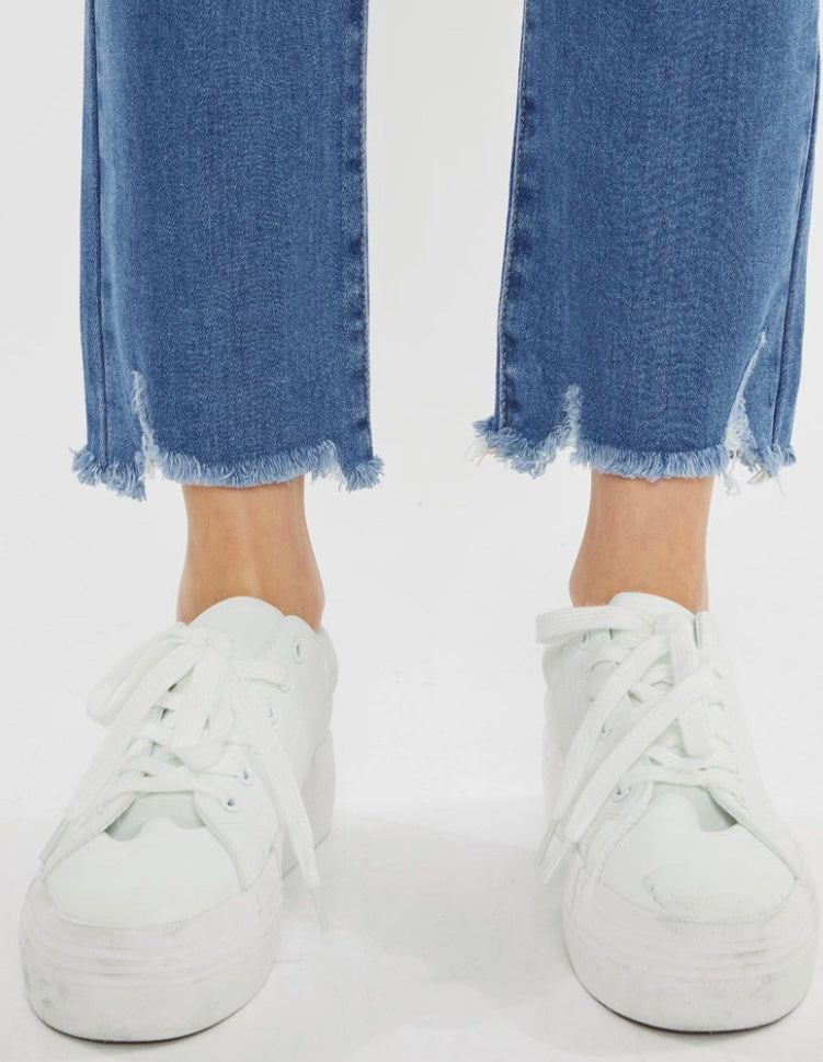 KanCan Distressed Hem Croppped Straight Jeans