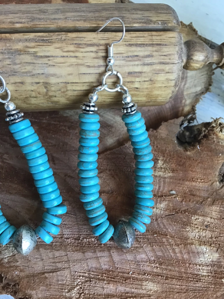 Handmade Turquoise Slice & Bead Earrings
