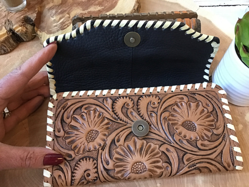 Buckstitched Tooled Leather Wallet
