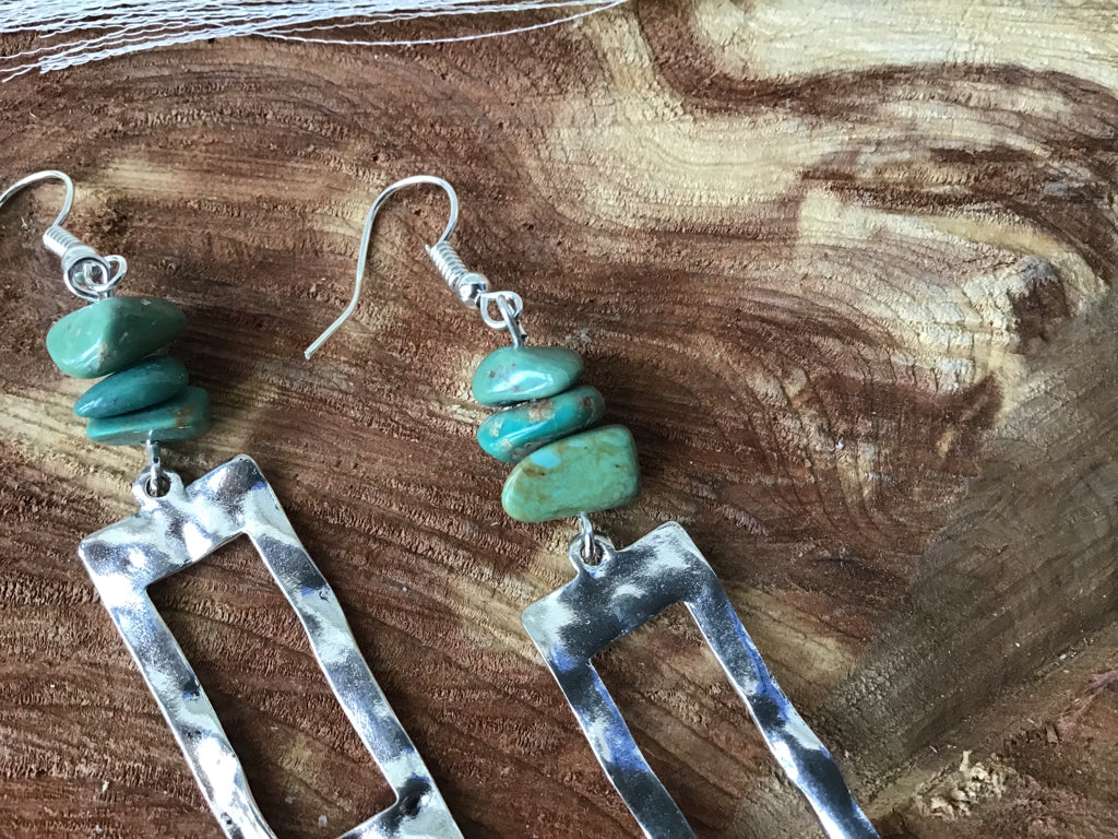 Handmade 3" Authentic Turquoise Fishhook Earrings