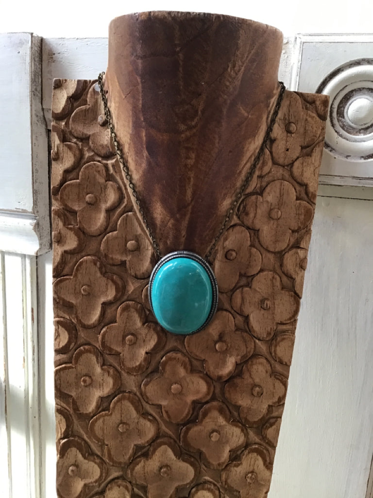 Handmade Turquoise Oval 27" Pendant Necklace