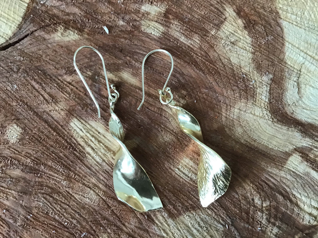 Gold Twisted Leaf Fishhook Earrings