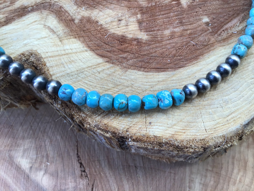 Handmade Turquoise Sterling Navajo Pearl Choker Necklace