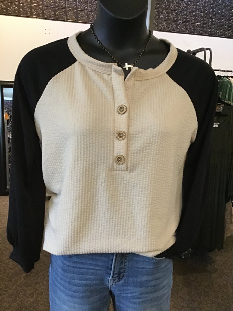 Black & White Henley Shirt - Small to XL