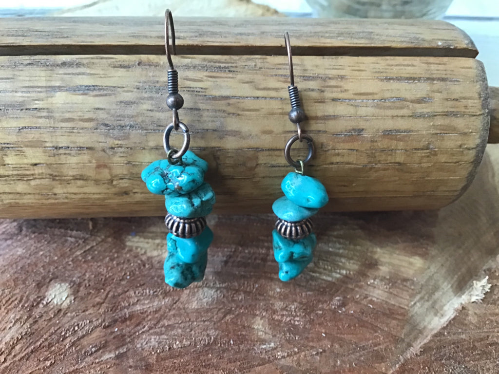 Handmade Stacked Turquoise and Copper Earrings