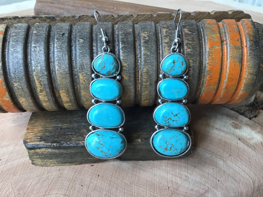 Turquoise Stone Drop Fishhook Earrings