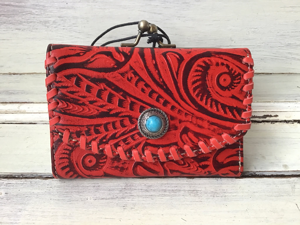 Myra Bag Red Tooled Kisslock Wallet