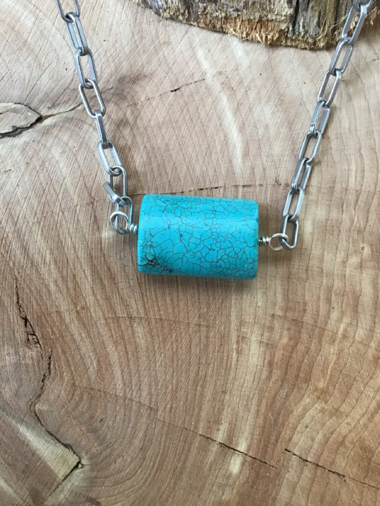 16" Dipped Silver Chain with Turquoise Pendant