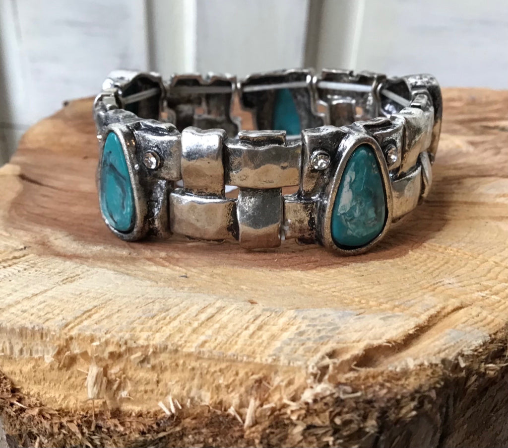 Stretch Turquoise, Crystal Woven Bracelet