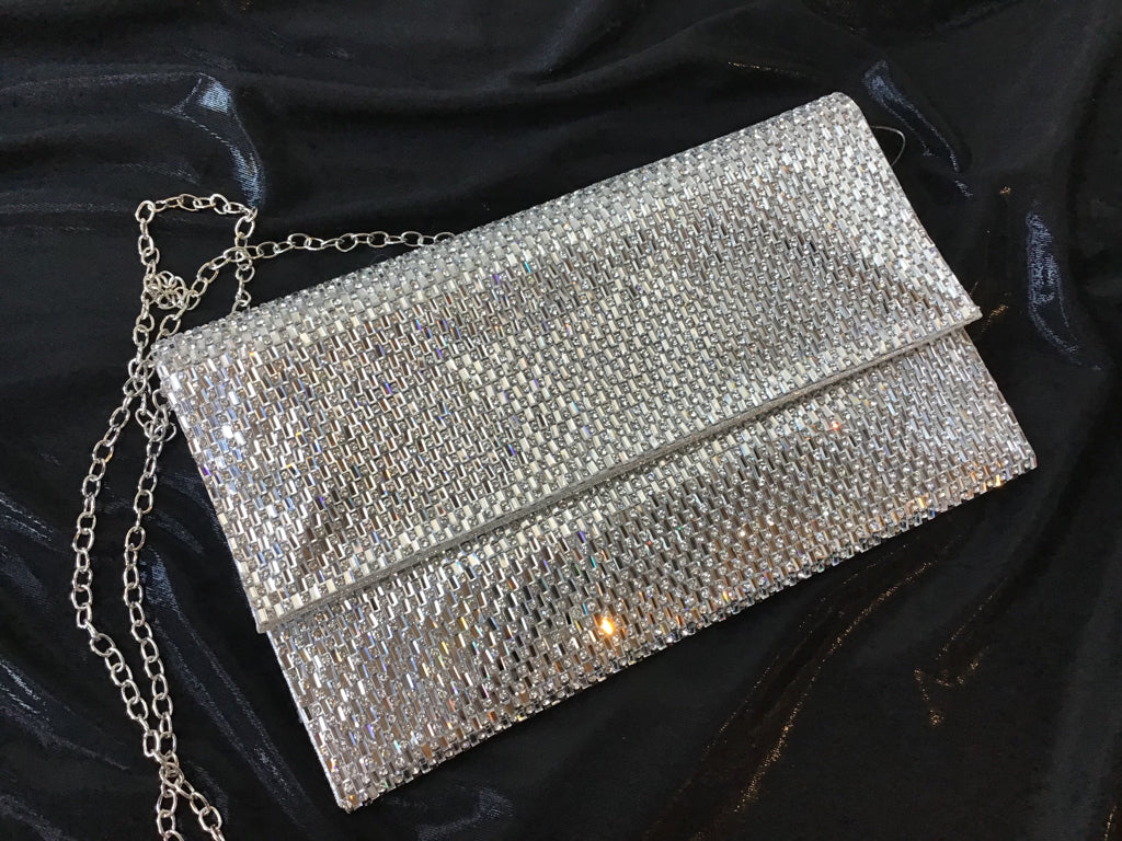 Silver Sequined Beaded Evening Bag