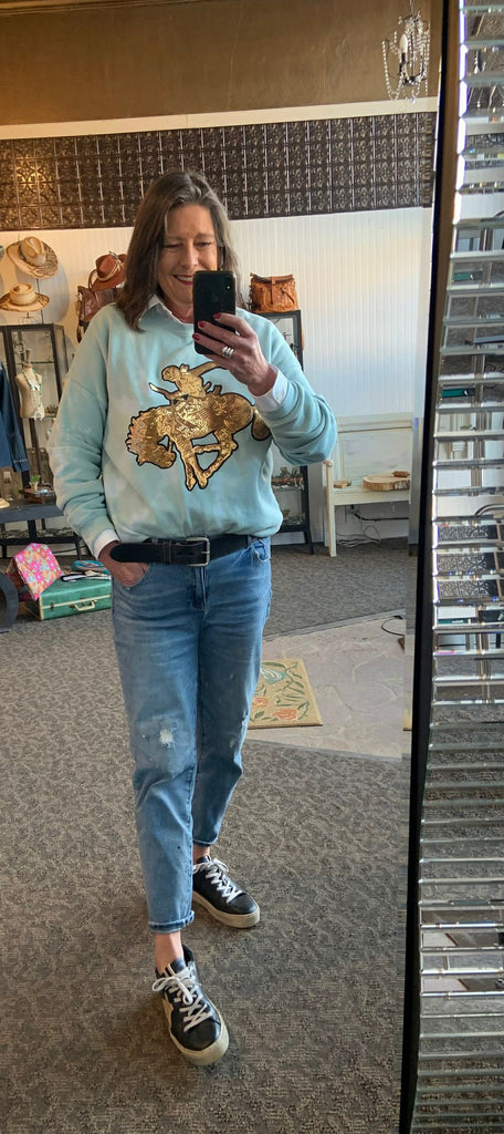 Gold Sequined Bronc Bleached Sweatshirt - Small to 2X