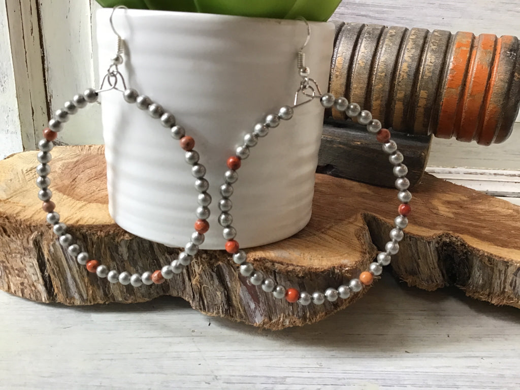 Handmade Silver Plated Orange Magnesite  Earrings