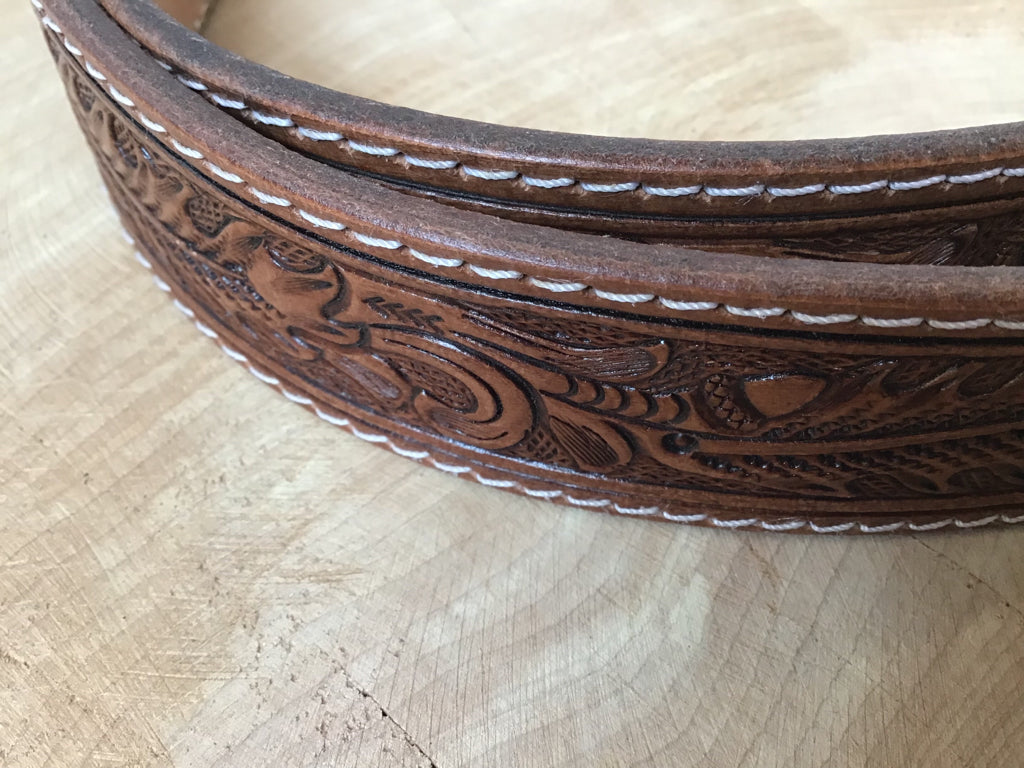 Brown Hand Tooled Leather Belt