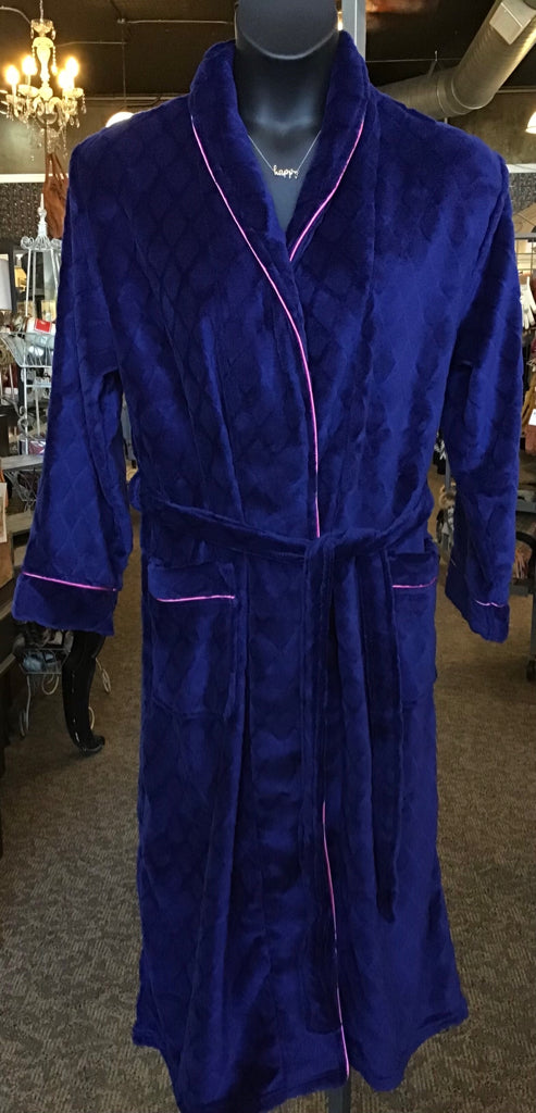 Navy Diamond Quilted Fleece Robe - Small to XL