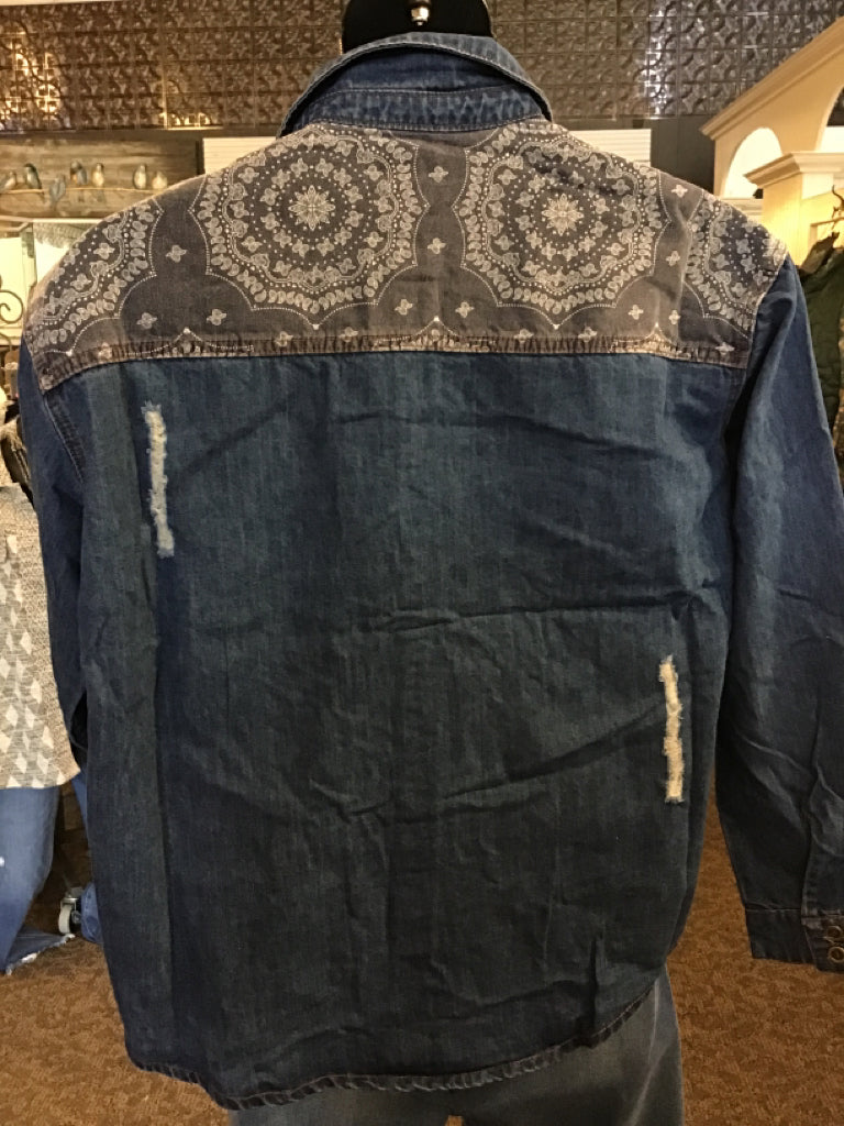 Bandana Detailed Oversized  Denim Shirt - SML