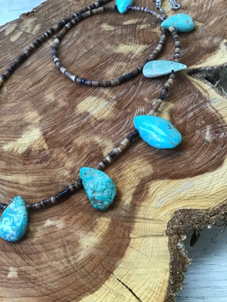 Handmade Authentic Turquoise Teardrop 22" Necklace