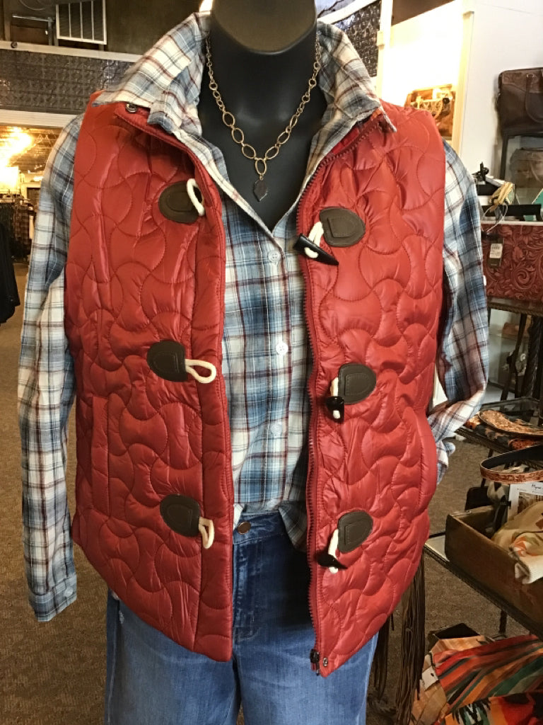 Rust Quilted Toggle Button Vest - SML