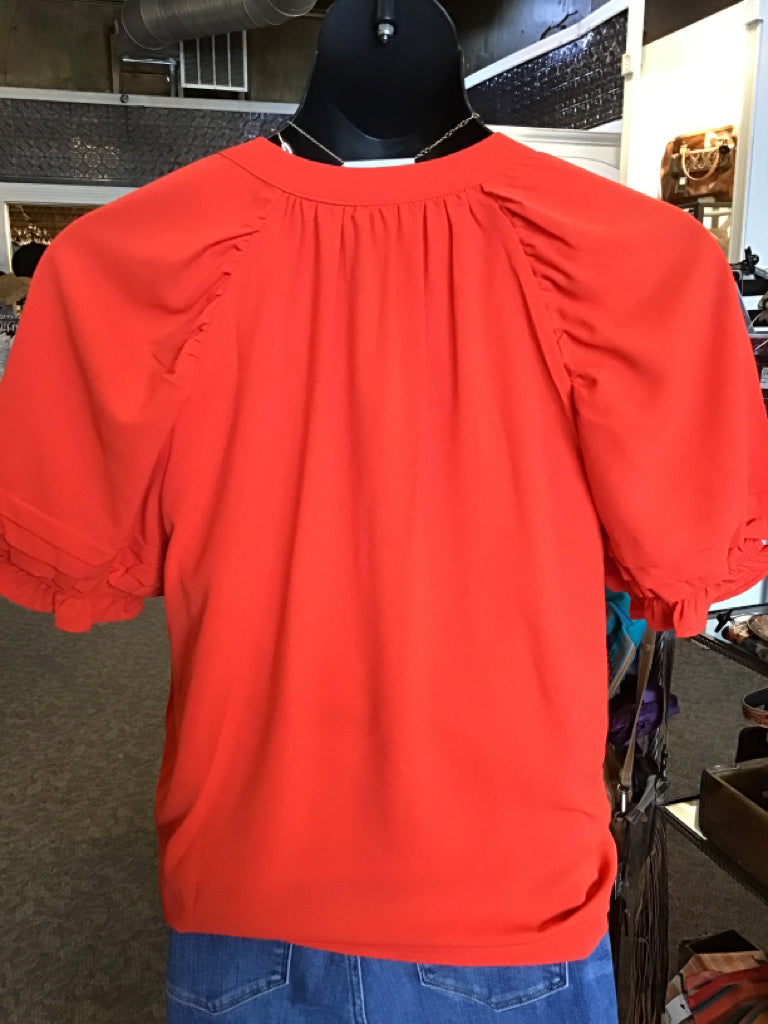 Orange V Neck Balloon Sleeve Shirt - S to XL