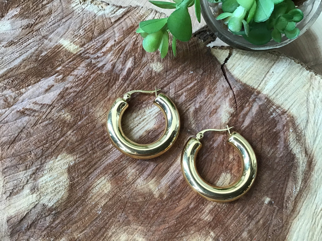 18K Gold Dipped Stainless Steel 1.2 Inch Hoop Earrings