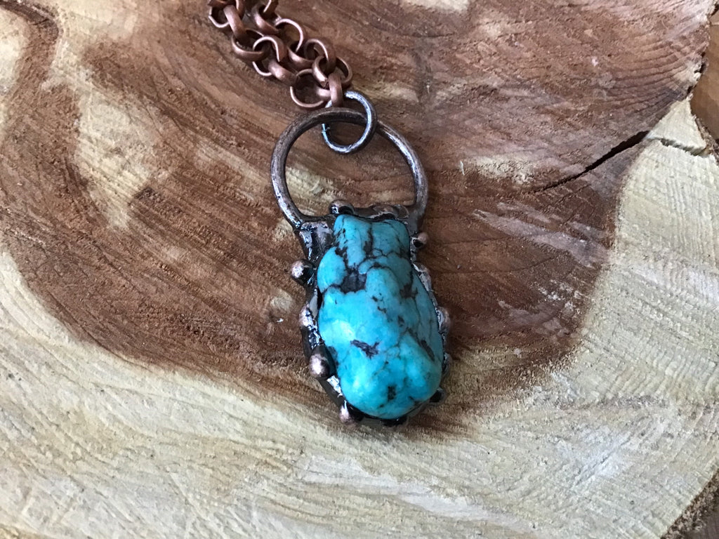 Handmade Copper & Turquoise 36" Necklace