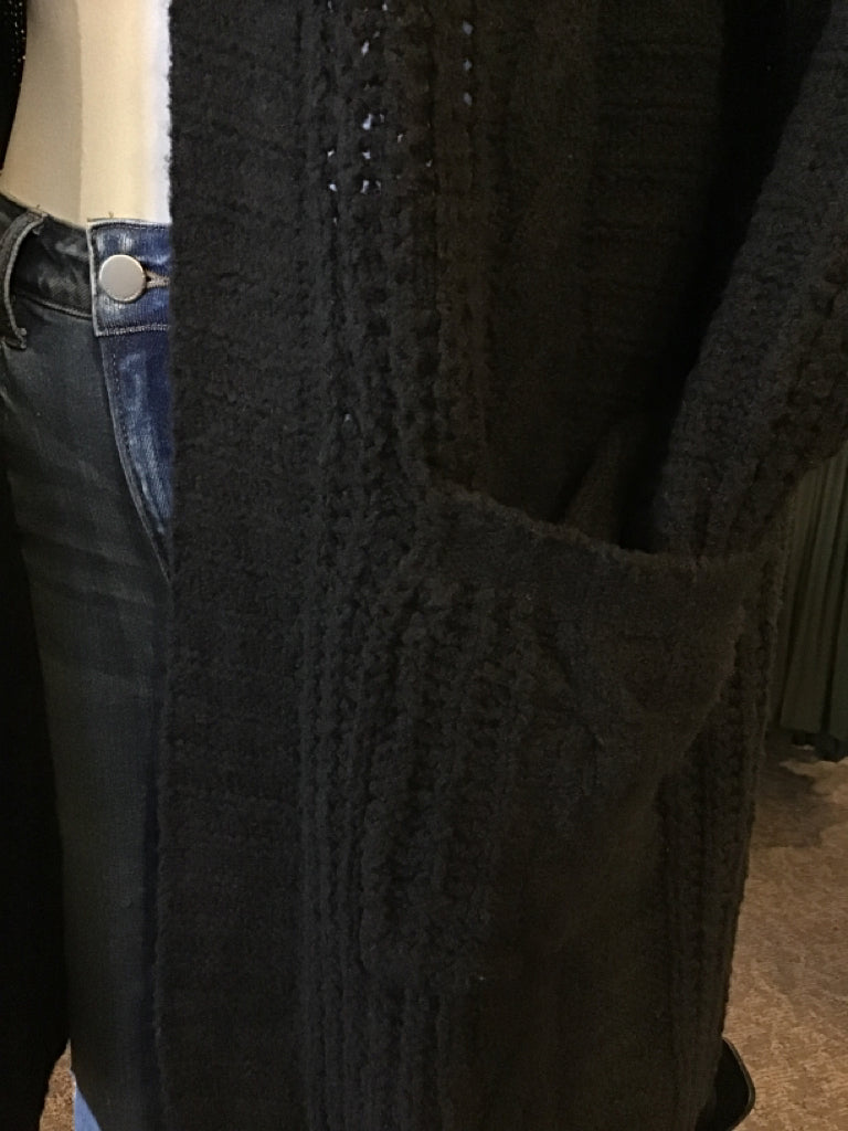 Black Cable Knit Pocketed Cardigan - S to XL