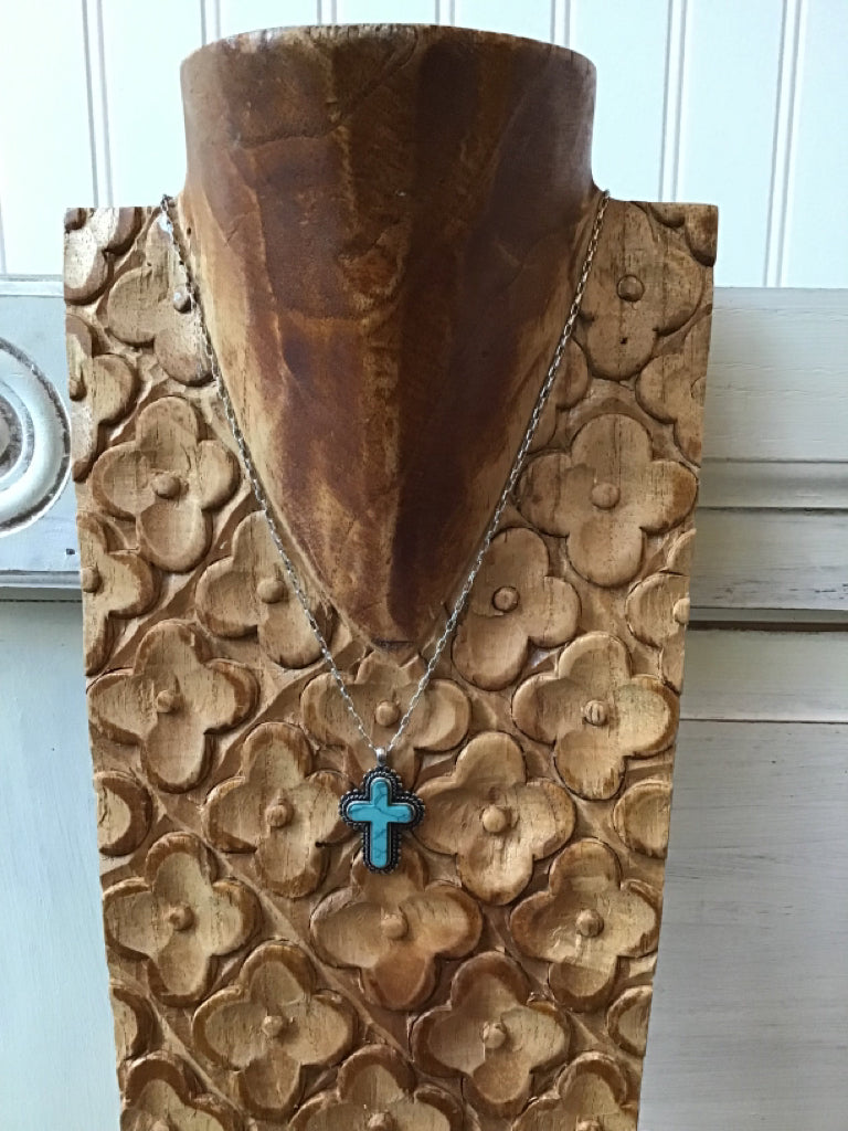 Turquosie Stone Cross Pendant Necklace