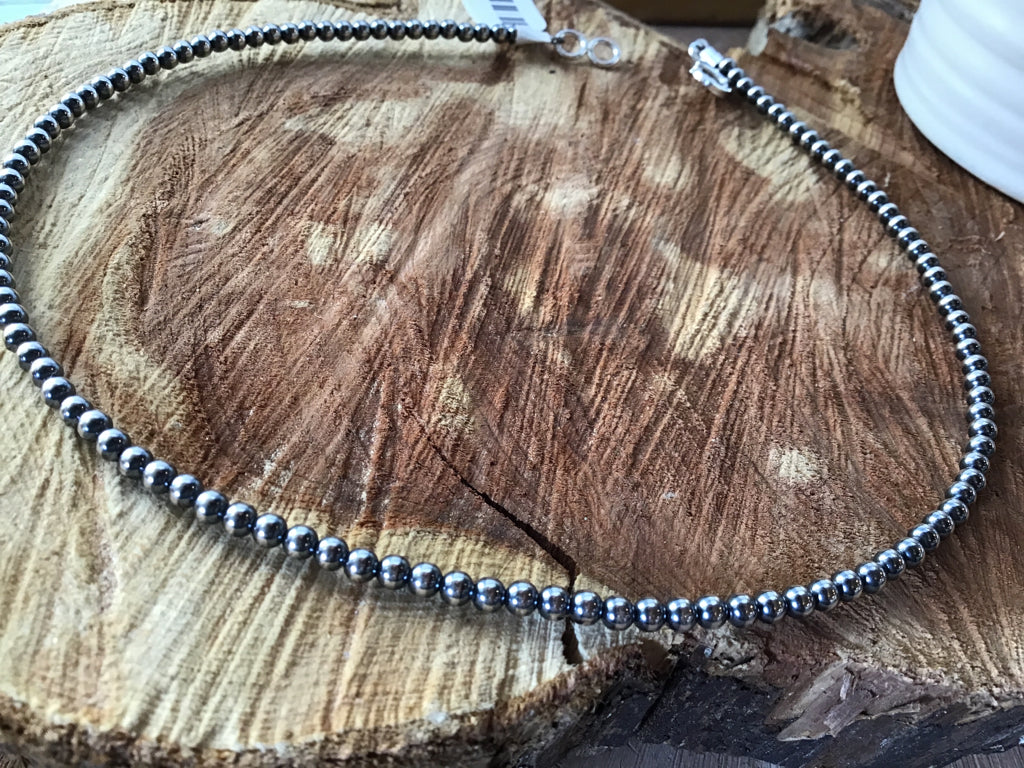 Handmade 3 MM Sterling Silver Navajo Pearl 14" Necklace