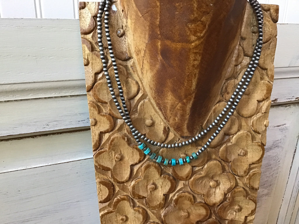 2-strand Navajo Style Pearl & Turquoise Necklace