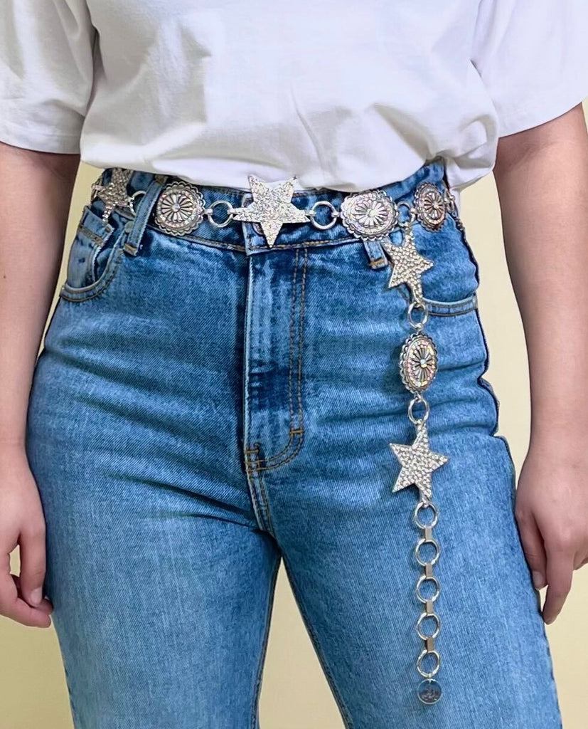 Iredescent Silver Star &  Concho Belt - One Size & Plus