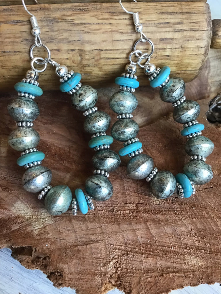 Handmade Tibetan Pearl & Turquoise Earrings