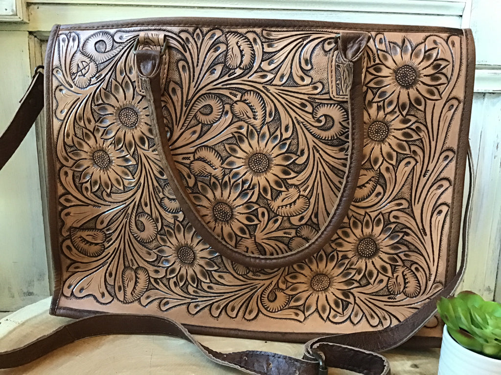American Darling Tooled Leather Briefcase Tote