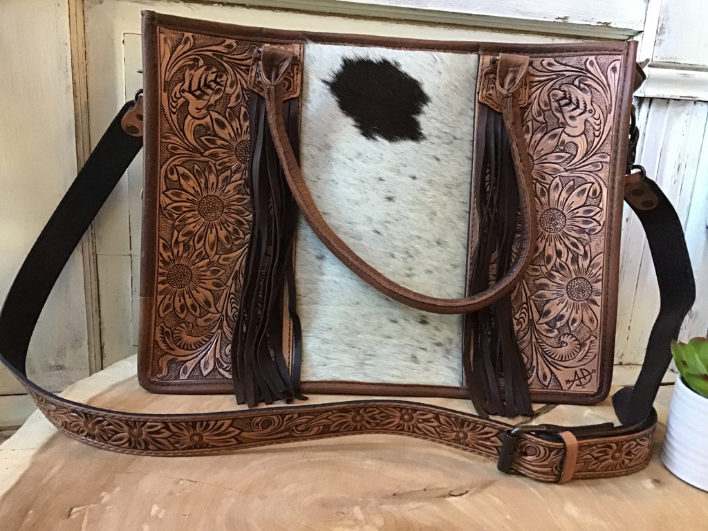 American Darling Cowhide Tooled Leather Briefcase Tote