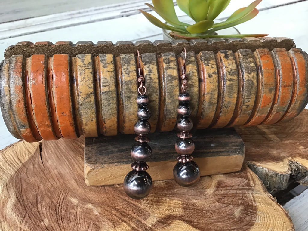 Navajo Style Copper  Pearl Drop Earrings
