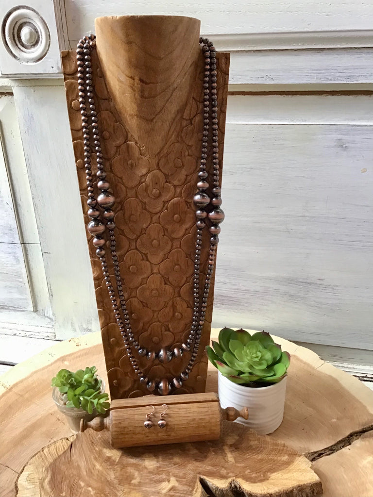 Copper Navajo Style Graduated Pearl Layered Necklace Set