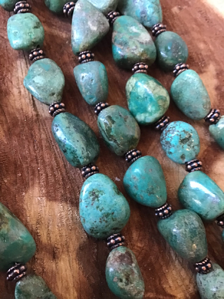 Natural Turquoise Nugget Triple Strand Necklace