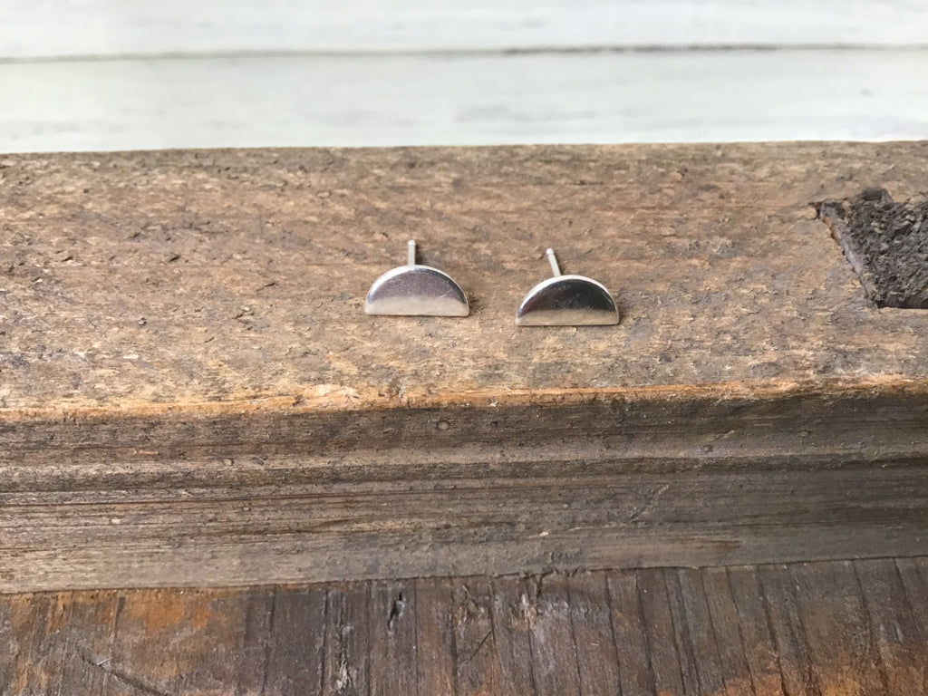 Handmade Sterling Silver Crescent Stud Earrings