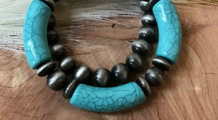 Turquoise & Silver Double Stretch Bracelet Stack